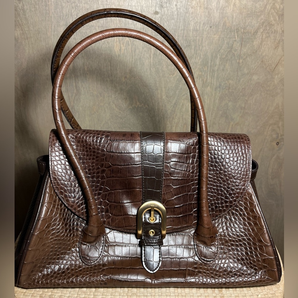 Loft Ann Taylor Brown Leather Faux Croc Handbag
